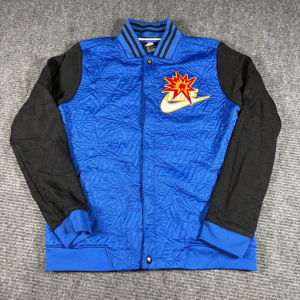 Nike Bomber Jacket Mens XL Blue Black Excellent Quilted Varsity Snap Front